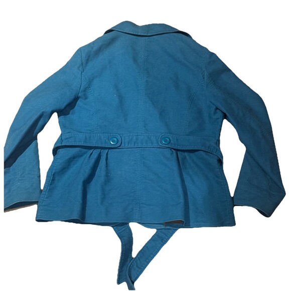 LL Bean Coat Womens  Large Pea Blue Cotton Button Up Belted Collared Jacket Y2K - Picture 6 of 8